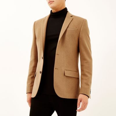 Camel brown wool-blend slim blazer